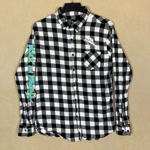 Rick & Morty Button Up Long Sleeve Shirt Mens L Slim Fit Multicolor Plaid Pocket